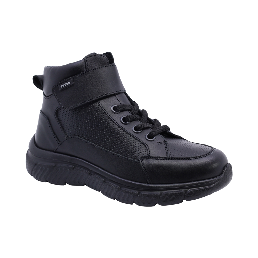 Bota escolar Audaz para niño de corte piel negro Balu con ajuste combinado