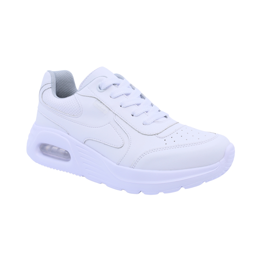 Tenis escolar Audaz para niño de corte piel blanco Mulán con ajuste agujetas