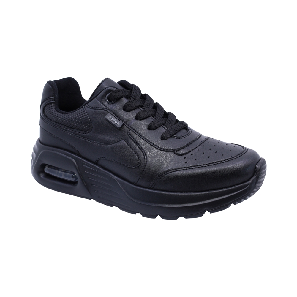 thumbnail image 1 of Tenis escolar Audaz para niño de corte piel negro Mulán con ajuste agujetas, 1 of 3