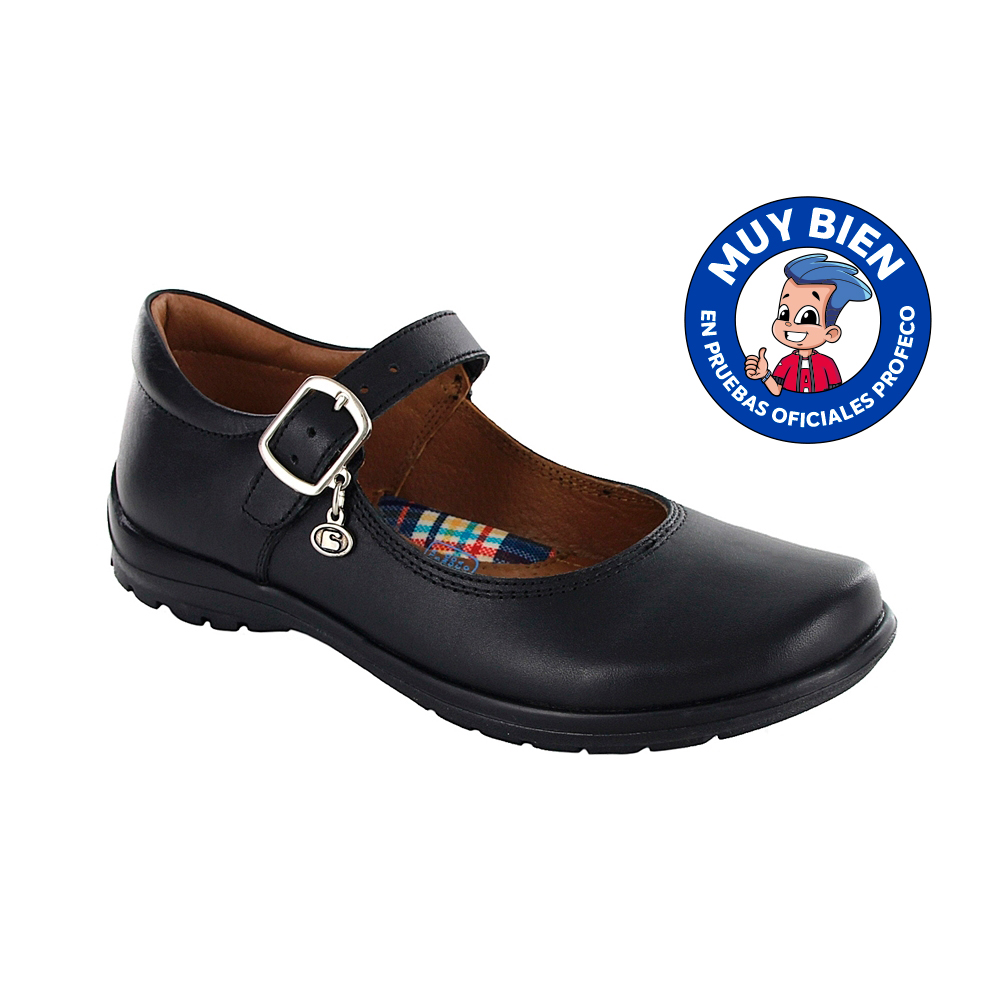 Zapato Escolar Coqueta para niña en piel negro Danna con hebilla metálica