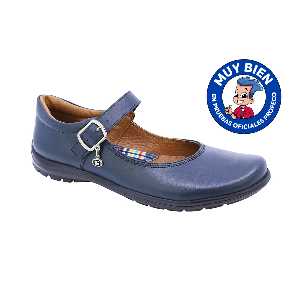 thumbnail image 1 of Zapato escolar Coqueta para niña de piel azul marino Danna con hebilla, 1 of 6